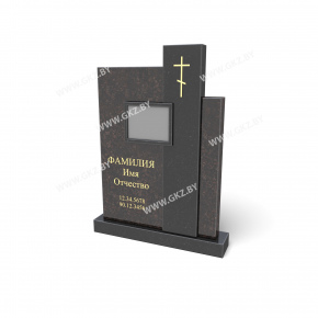 Вертикальный гранитный памятник асимметричной формы, состоящий из трех разноуровневых частей с резным крестом наверху и местом для портрета